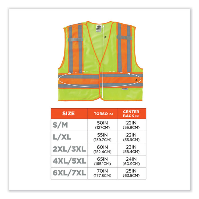 GloWear 8245PSV Class 2 Public Safety Vest, Polyester, Large/X-Large, Lime