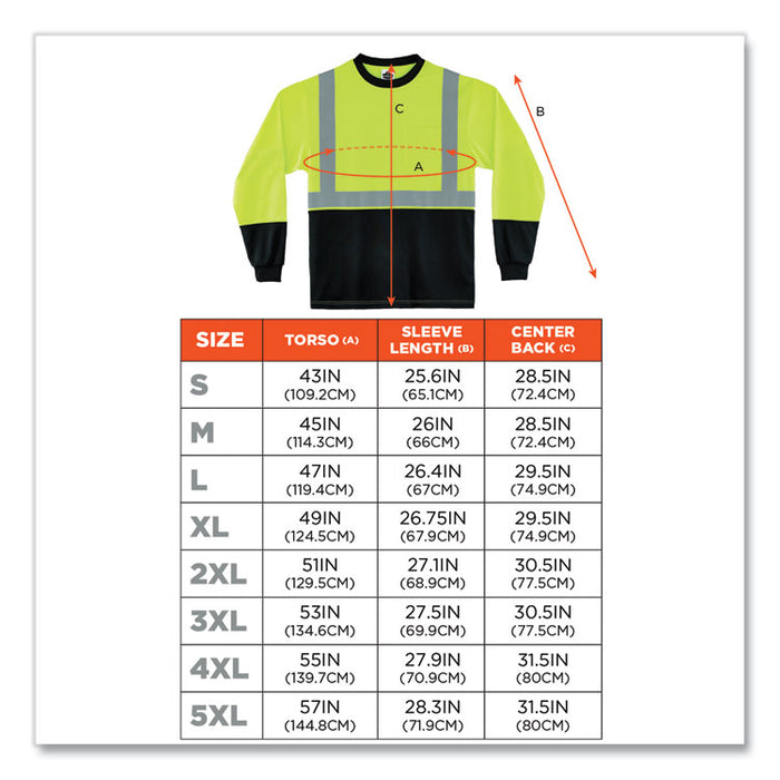 GloWear 8281BK Class 2 Long Sleeve Shirt with Black Bottom, X-Large, Lime
