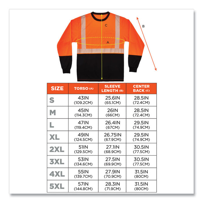 GloWear 8281BK Class 2 Long Sleeve Shirt with Black Bottom, 5X-Large, Orange