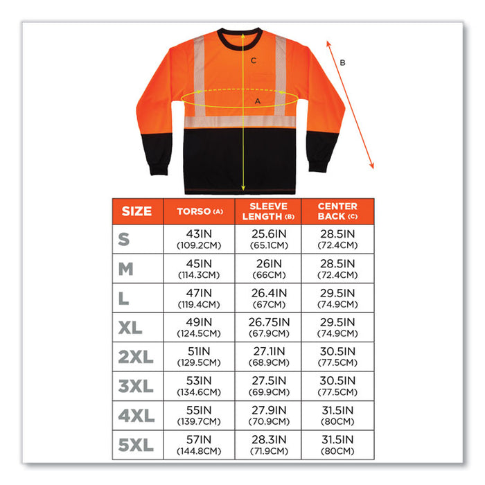 GloWear 8281BK Class 2 Long Sleeve Shirt with Black Bottom,  X-Large, Orange