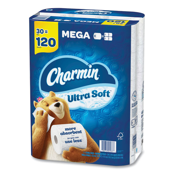 Ultra Soft Bathroom Tissue, Mega Roll, Septic Safe, 2-Ply, White, 244 Sheets/Roll, 30 Rolls/Pack