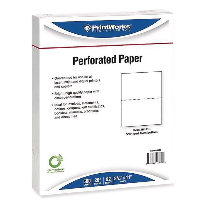 Perforated Paper, 92 Bright, Perforated 5.5" from Bottom, 20 lb Bond Weight, 8.5 x 11, White, 500/Ream, 5 Reams/Carton