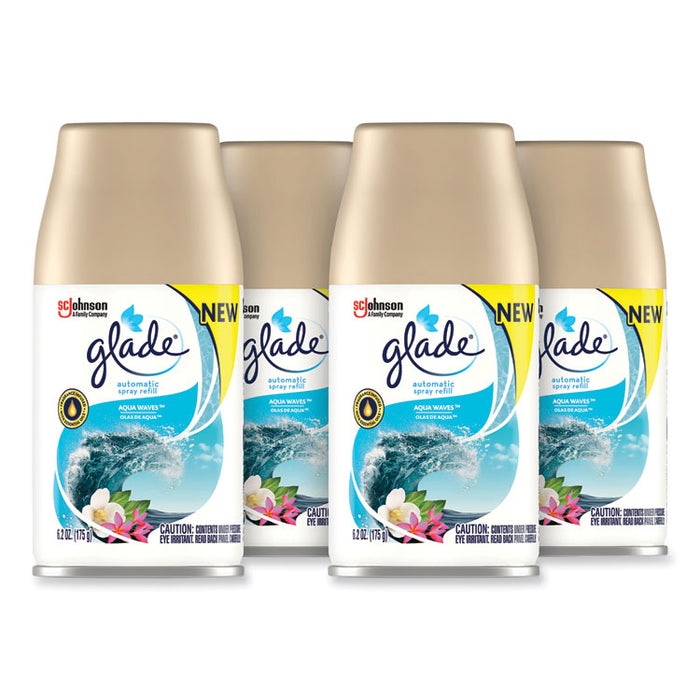 Automatic Air Freshener, Aqua Waves, 6.2 oz Spray Can, 4/Carton