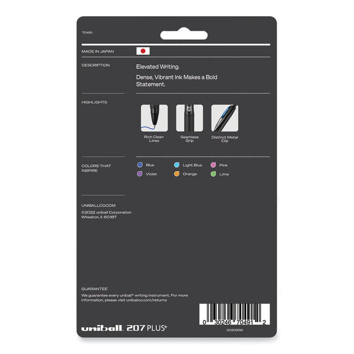 207 Plus+ Gel Pen, Retractable, Medium 0.7 mm, Assorted Inspirational Ink Colors, Black Barrel, 6/Pack