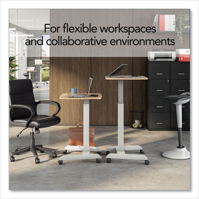 Essentials Sit-Stand Single-Column Mobile Workstation, 23.6" x 20.5" x 29.6" to 44.2", Natural Wood/Light Gray