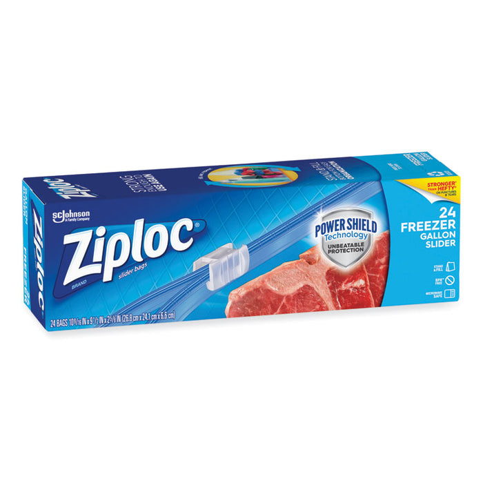 Slider Freezer Bags, 1 gal, 9.5" x 2.63" x 10.56", Clear, 24/Box