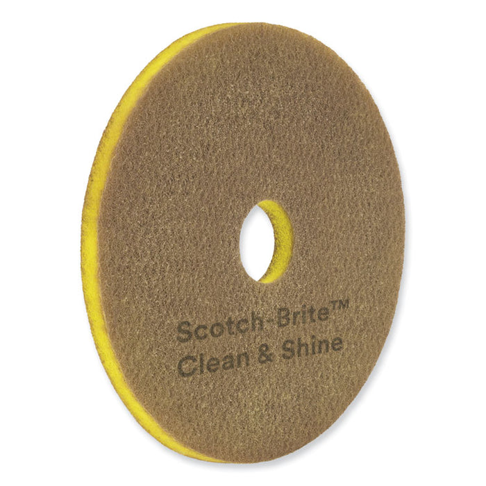 Clean and Shine Pad, 18" Diameter, Brown/Yellow, 5/Carton