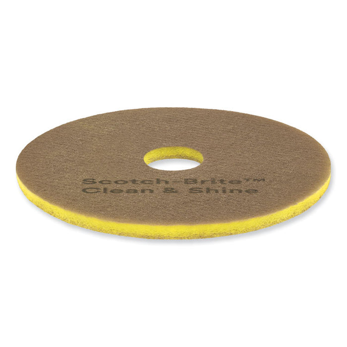 Clean and Shine Pad, 18" Diameter, Brown/Yellow, 5/Carton