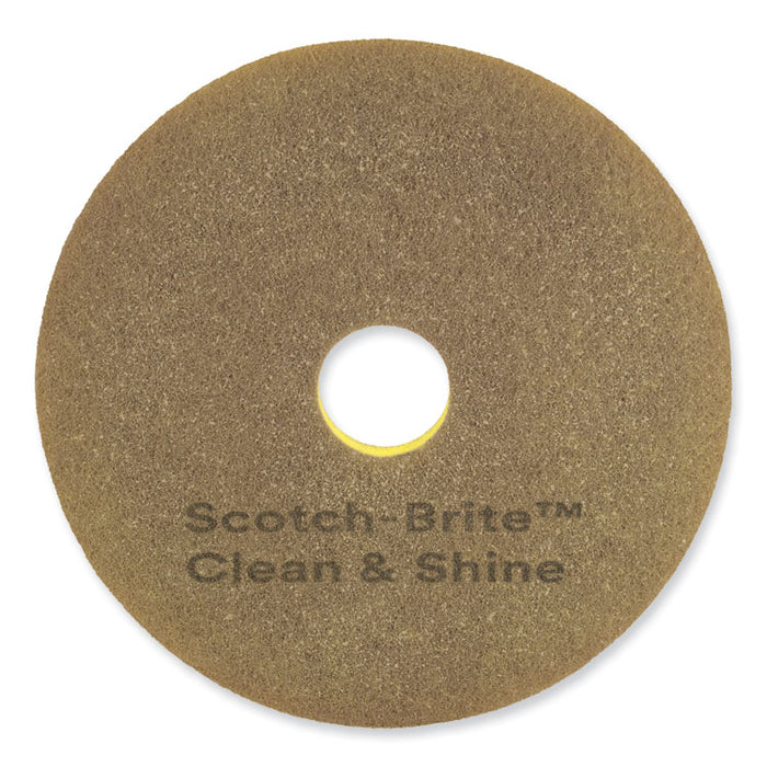 Clean and Shine Pad, 18" Diameter, Brown/Yellow, 5/Carton