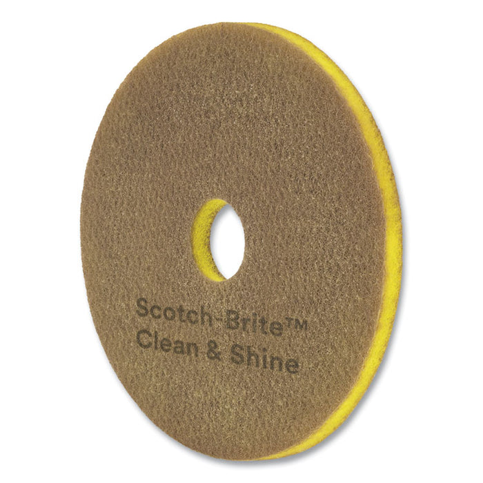 Clean and Shine Pad, 16" Diameter, Brown/Yellow, 5/Carton