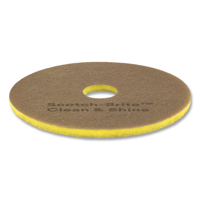 Clean and Shine Pad, 16" Diameter, Brown/Yellow, 5/Carton