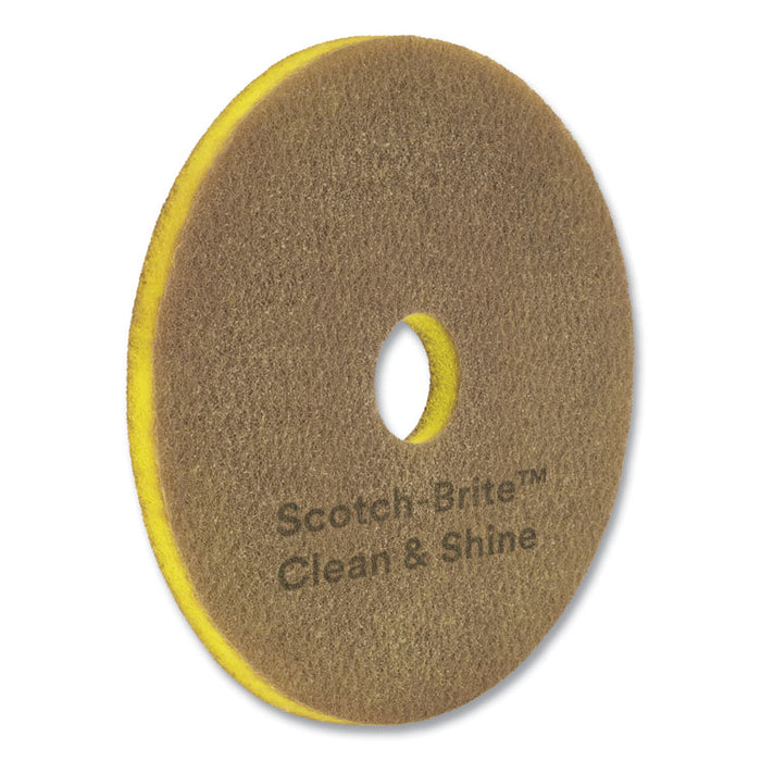 Clean and Shine Pad, 19" Diameter, Brown/Yellow, 5/Carton