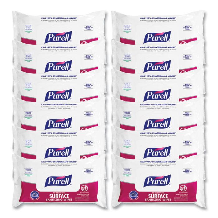 Foodservice Surface Sanitizing Wipes, 1-Ply, 7.4 x 9, Fragrance-Free, White, 72/Pouch, 12 Pouches/Carton