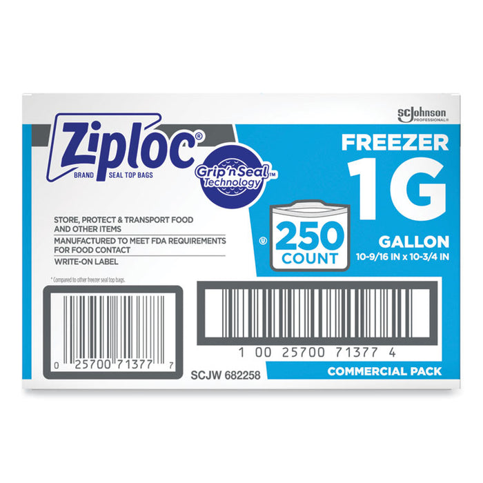 Zipper Freezer Bags, 1 gal, 10.56" x 10.75", Clear, 250/Carton