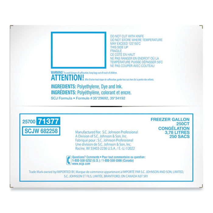 Zipper Freezer Bags, 1 gal, 10.56" x 10.75", Clear, 250/Carton