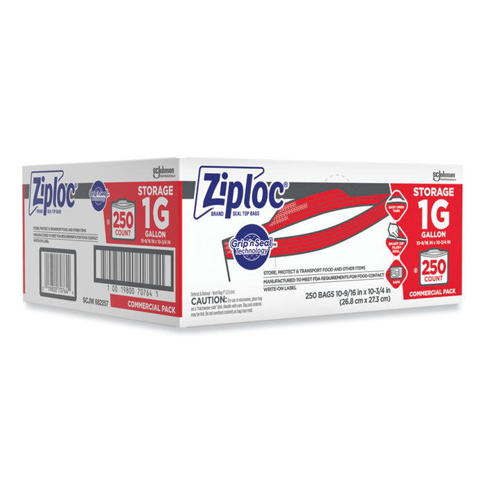 Double Zipper Storage Bags, Triple System Seal, Gallon, 10.56" x 10.75", Clear, 250/Box