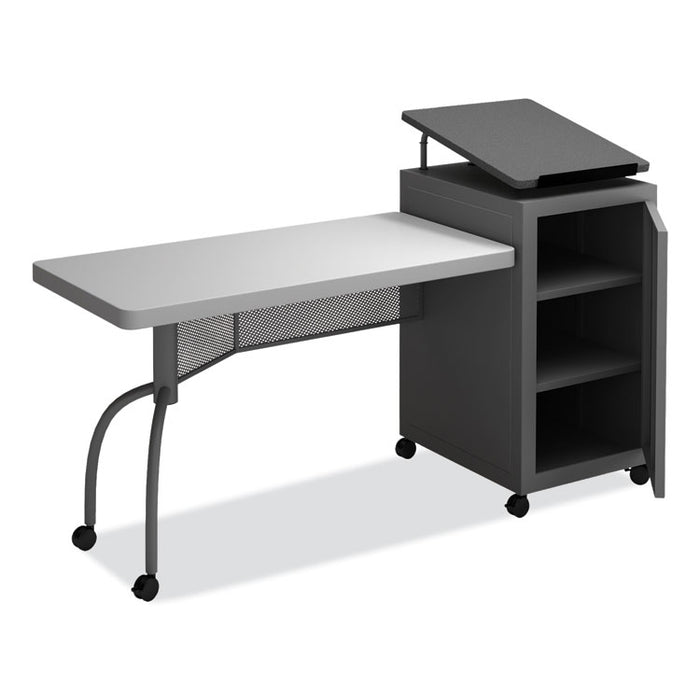 Edupod Teacher's Desk and Lectern Combo, 24" x 68" x 45", Gray Hammer Tone