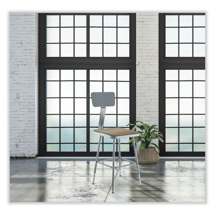 6300 Series Height Adjustable HD Square Seat Steel Stool with Back, Supports Up to 500 lb, 18"-26" Seat Height, Brown/Gray