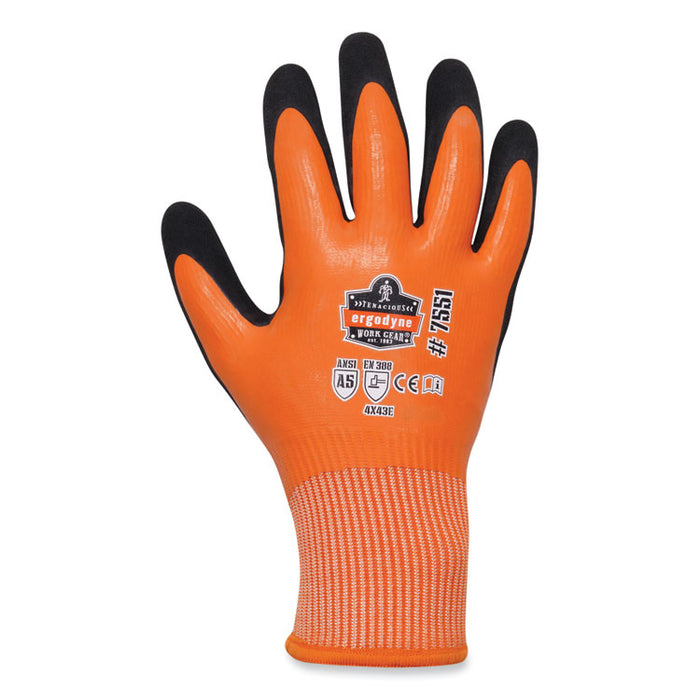 ProFlex 7551 ANSI A5 Coated Waterproof CR Gloves, EN388: 4X43E, 10" Long, Small, Orange, Pair
