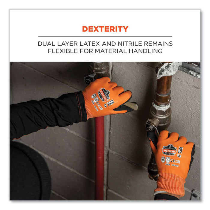 ProFlex 7551-CASE ANSI A5 Coated Waterproof CR Gloves, EN388: 4X43E, 10" Long, Medium, Orange, 144 Pairs/Carton