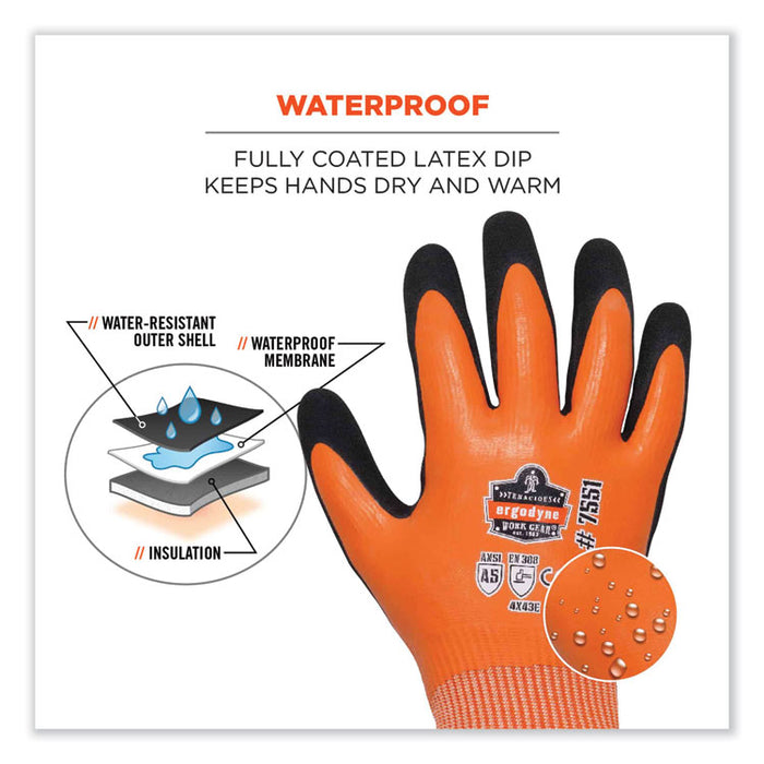 ProFlex 7551-CASE ANSI A5 Coated Waterproof CR Gloves, EN388: 4X43E, 10" Long, Medium, Orange, 144 Pairs/Carton