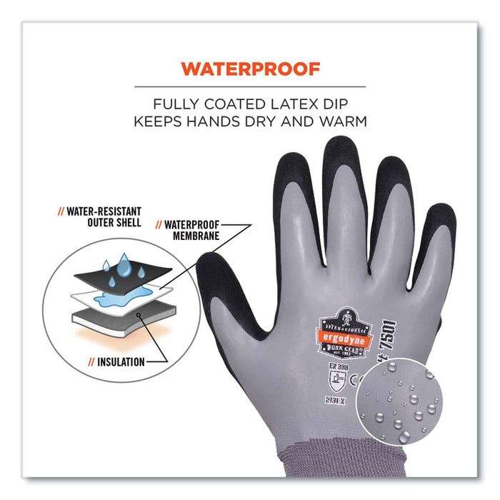 ProFlex 7501-CASE Coated Waterproof Winter Gloves, EN388: 2131X, 10" Long, Small, Gray, 144 Pairs/Carton