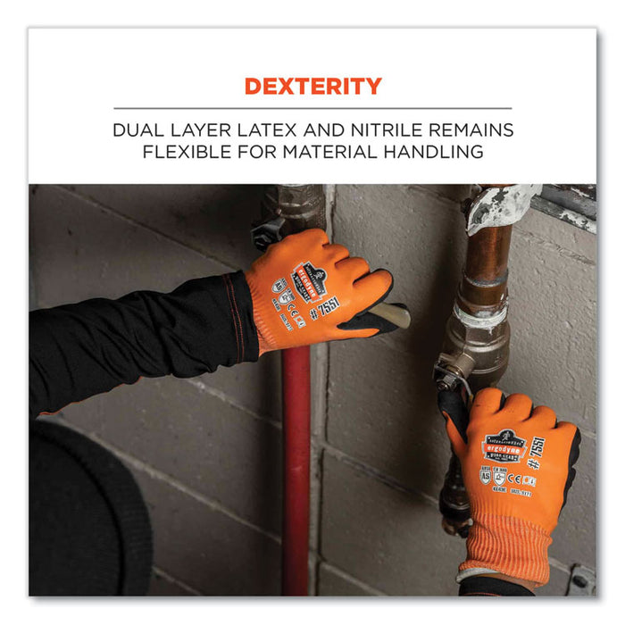ProFlex 7551 ANSI A5 Coated Waterproof CR Gloves, EN388: 4X43E, 11" Long, X-Large, Orange, Pair