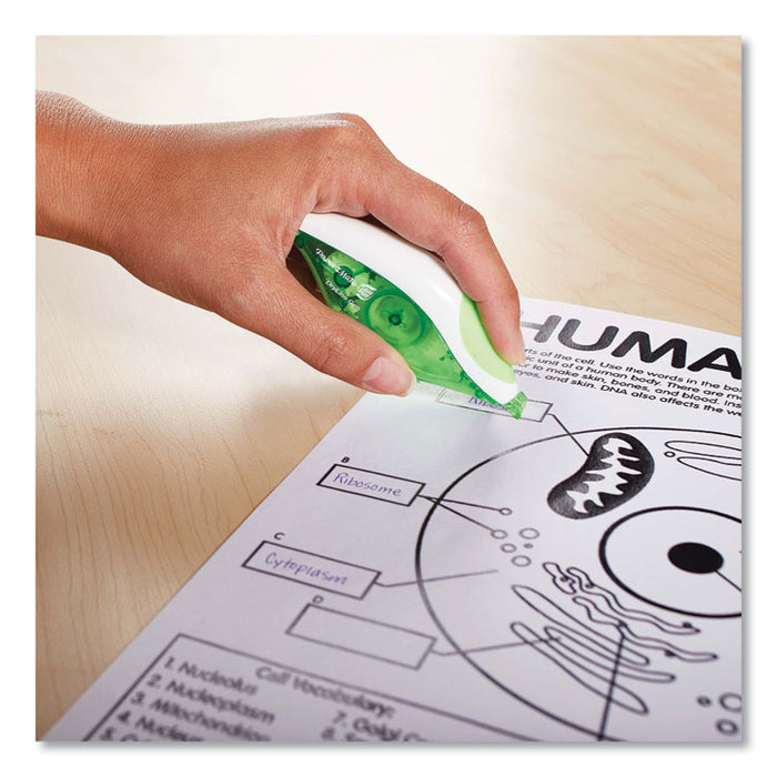 DryLine Grip Correction Tape, Non-Refillable, 0.2" x 27.92 ft, White Tape, Translucent Green/White Dispenser, 2/Pack