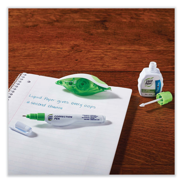DryLine Grip Correction Tape, Non-Refillable, 0.2" x 27.92 ft, White Tape, Translucent Green/White Dispenser, 2/Pack