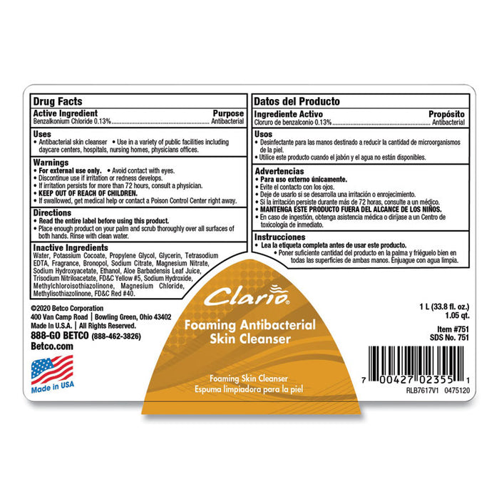 Antibacterial Foaming Skin Cleanser Refill, Fresh Scent, 1,000 mL, 6/Carton