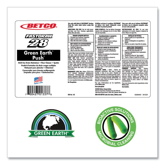 PUSH FastDraw All Purpose Cleaner and Odor Eliminator, New Green Scent, 2 L Bottle, 4/Carton