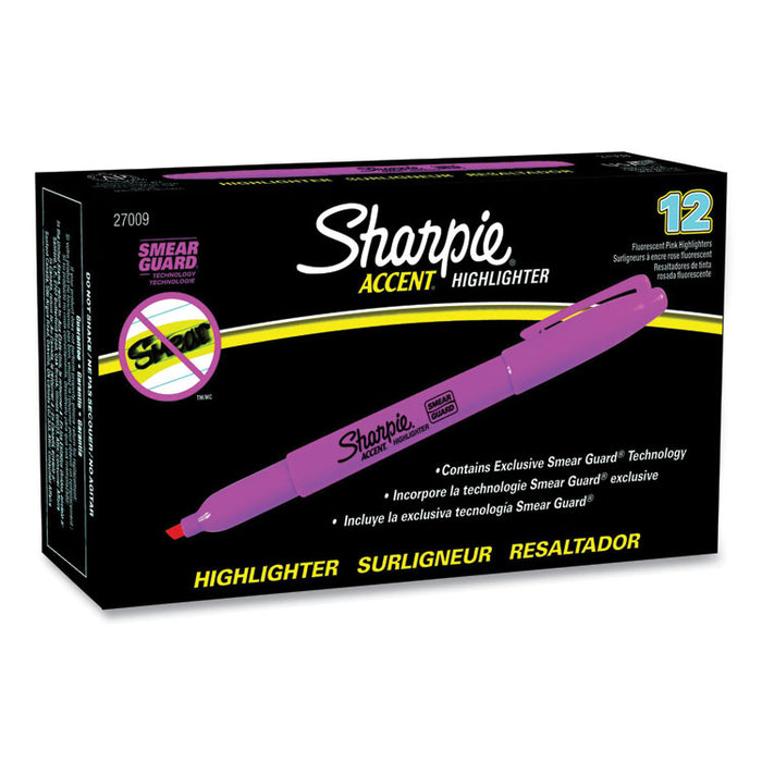 Pocket Style Highlighters, Fluorescent Pink Ink, Chisel Tip, Pink Barrel, Dozen