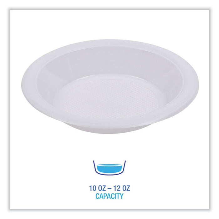 Hi-Impact Plastic Dinnerware, Bowl, 10 oz to 12 oz, White, 1,000/Carton