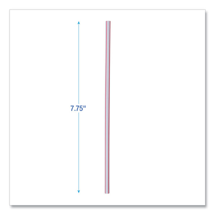 Wrapped Jumbo Straws, 7.75", Plastic, White/Red Stripe, 400/Pack, 25 Packs/Carton