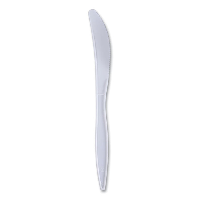 Mediumweight Wrapped Polypropylene Cutlery, Knife, Plastic, White, 1,000/Carton