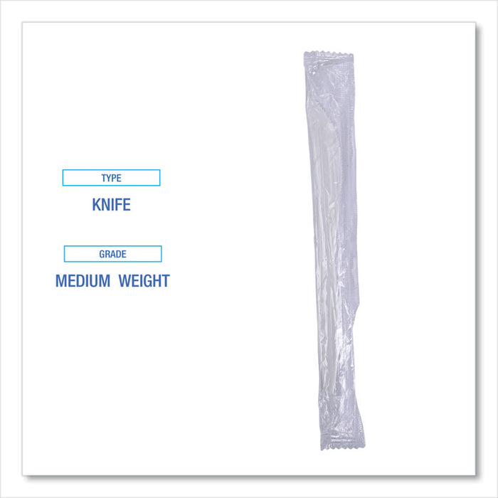 Mediumweight Wrapped Polypropylene Cutlery, Knife, Plastic, White, 1,000/Carton