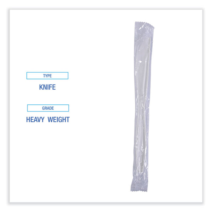 Heavyweight Wrapped Polypropylene Cutlery, Knife, Plastic, White, 1,000/Carton