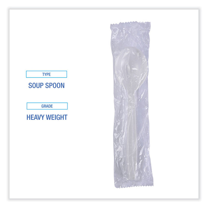 Heavyweight Wrapped Polypropylene Cutlery, Soup Spoon, Plastic, White, 1,000/Carton
