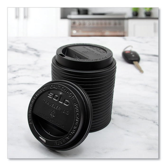 Traveler Cappuccino Style Dome Lid, Fits 10 oz Hot Cups, Plastic, Black, 1,000/Carton