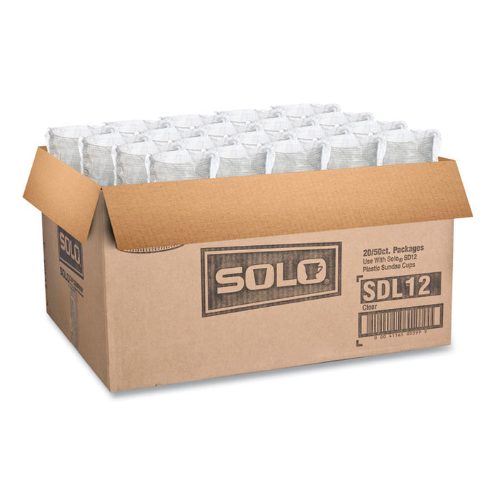 SoloServe PET Sundae Cup Lids, Fits 5.5 oz to 12 oz Sundae Cups, Plastic, Clear, 1,000/Carton