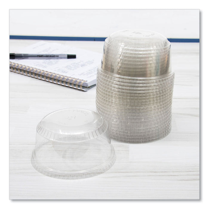SoloServe PET Sundae Cup Lids, Fits 5.5 oz to 12 oz Sundae Cups, Plastic, Clear, 1,000/Carton