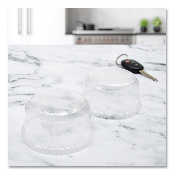 SoloServe PET Sundae Cup Lids, Fits 5.5 oz to 12 oz Sundae Cups, Plastic, Clear, 1,000/Carton