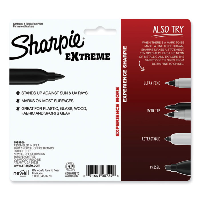 Extreme Marker, Fine Bullet Tip, Black, 4/Pack