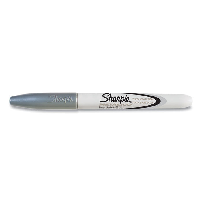 Metallic Fine Point Permanent Markers, Fine Bullet Tip, Metallic Silver, Dozen