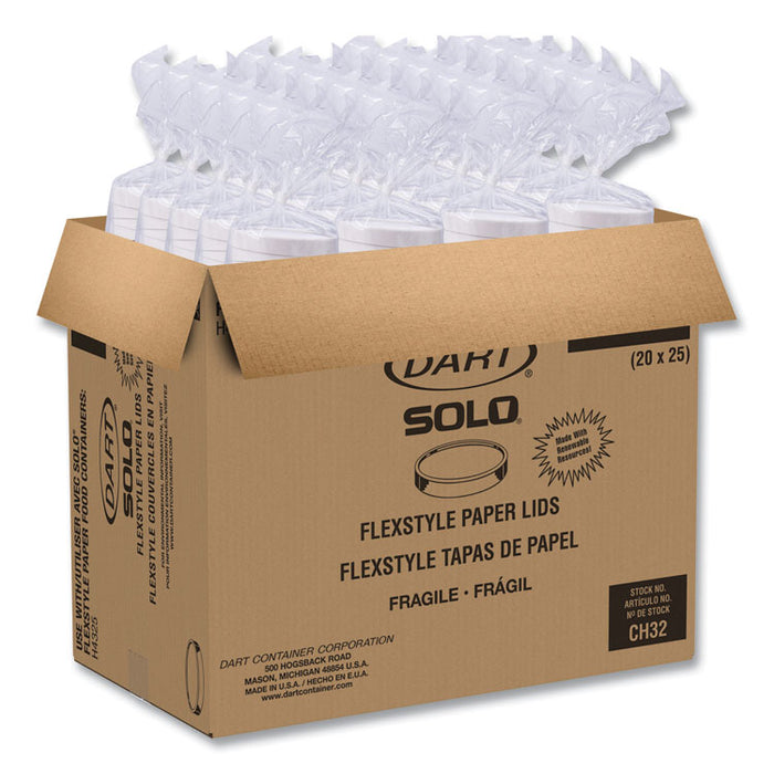 Flexstyle Double Sided Poly (DSP) Paper Lid, For 32 oz Food Containers, 4.6" Diameter x 0.7" h, White, Plastic, 500/Carton
