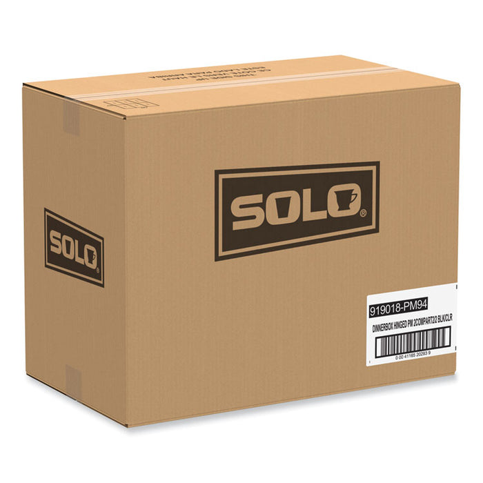 Creative Carryouts Hinged Plastic Hot Deli Boxes, 2 Compartments, 8.05 x 11.5 x 2.95, Black/Clear, 100/Carton