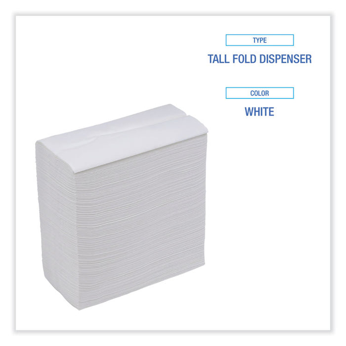 Tall Fold Dispenser Napkin, 12 x 7, White, 500/Pack, 20 Packs/Carton