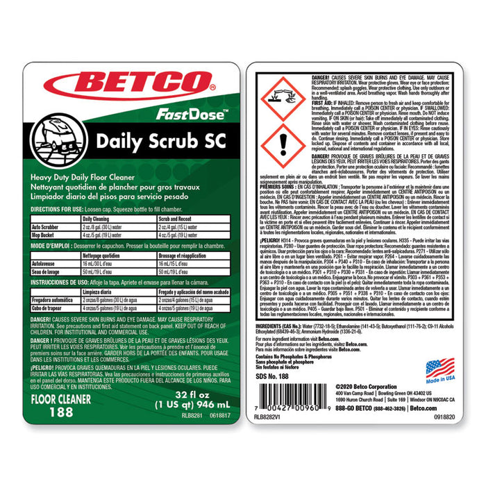 Daily Scrub SC Floor Cleaner, 32 oz Bottle, 6/Carton