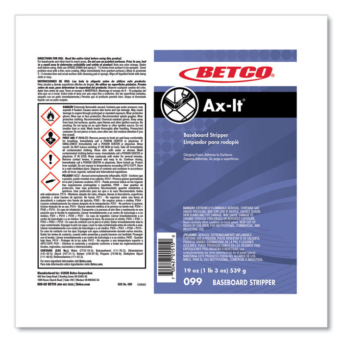 Ax-It Aerosol Baseboard Stripper, Sassafras Scent, 19 oz Aerosol Spray, 12/Carton