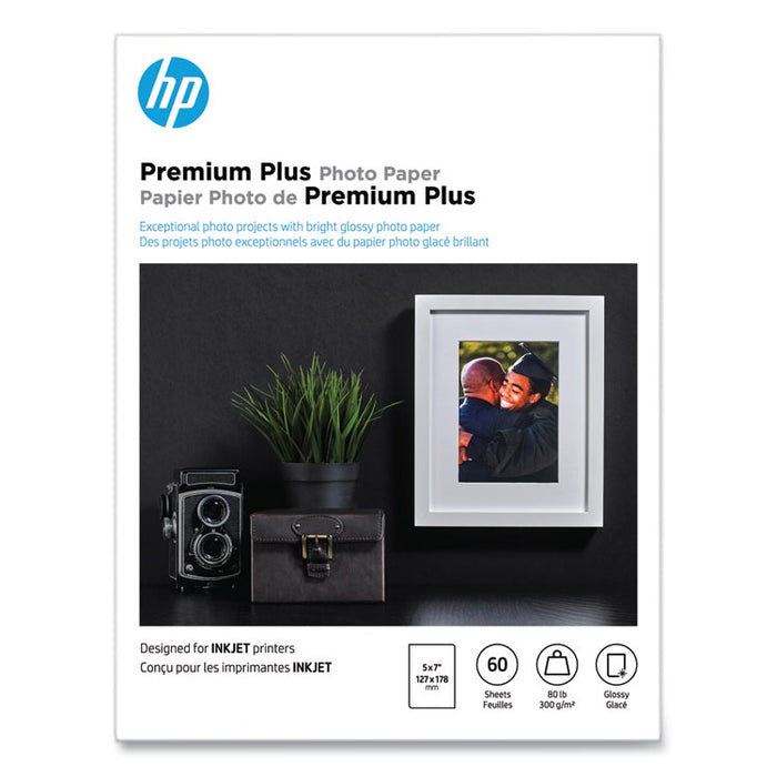 Premium Plus Photo Paper, 11.5 mil, 5 x 7, Glossy White, 60/Pack